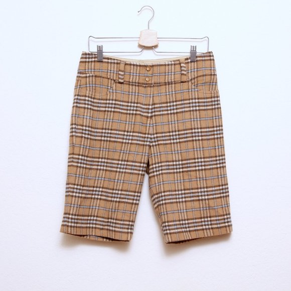 NWT Eunice Plaid Wool Blend High Rise Shorts in Brown